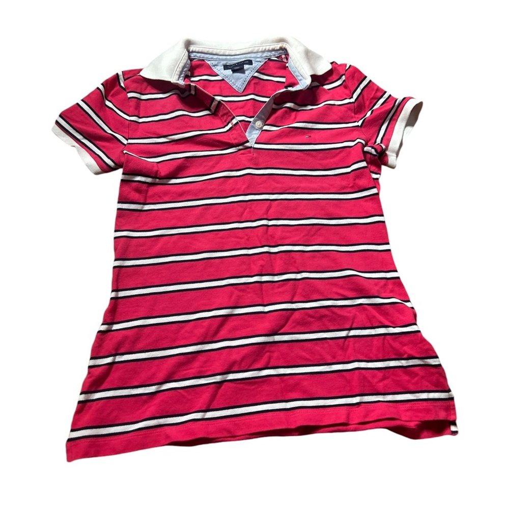 Tommy Hilfiger Pink and White Striped Collared Top - Women’s Size Small